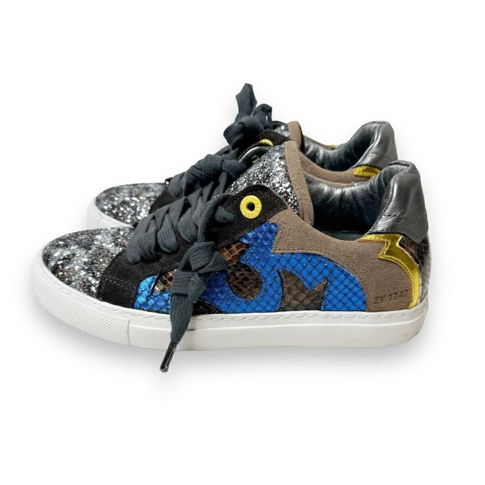 Zadig & Voltaire ZV1747 Bash Glitleo Leather Sneakers in Gris Glitter Women’s 36